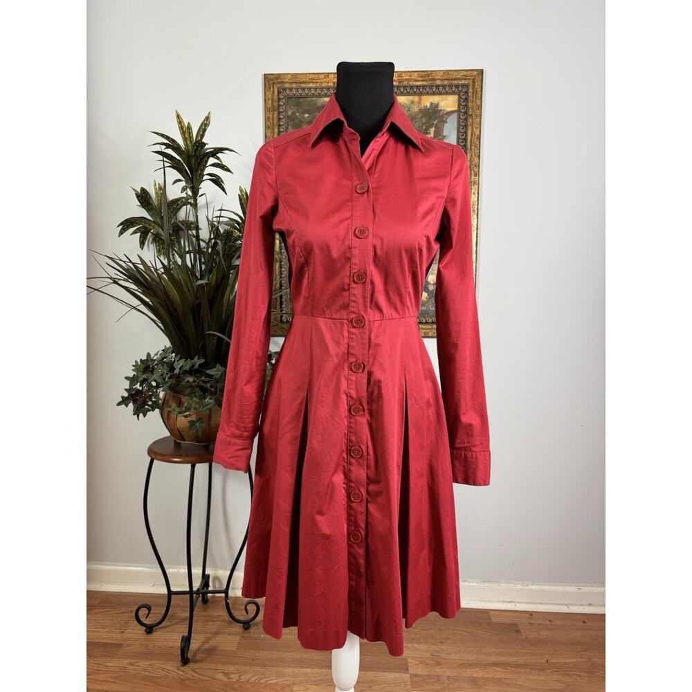 The Limited Women Dress Red 2 Button Up Pleated Long Sleeve Cottagecore Romantic